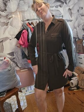 Express Olive Green Shirt Dress